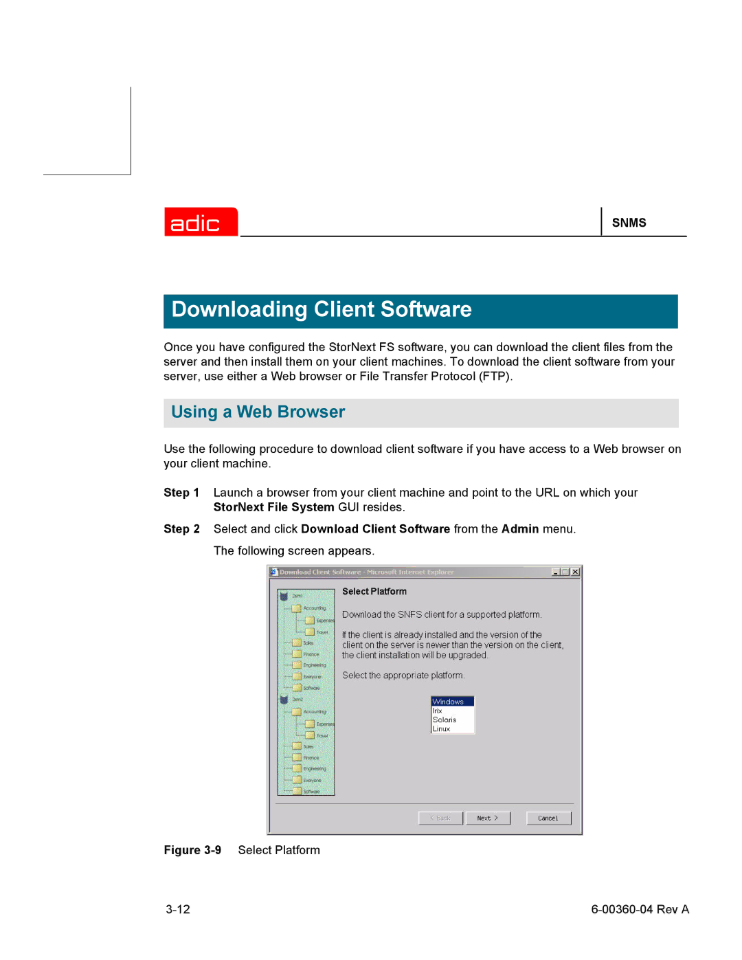 ADIC SNMS 2.3 manual 9Select Platform Rev a 