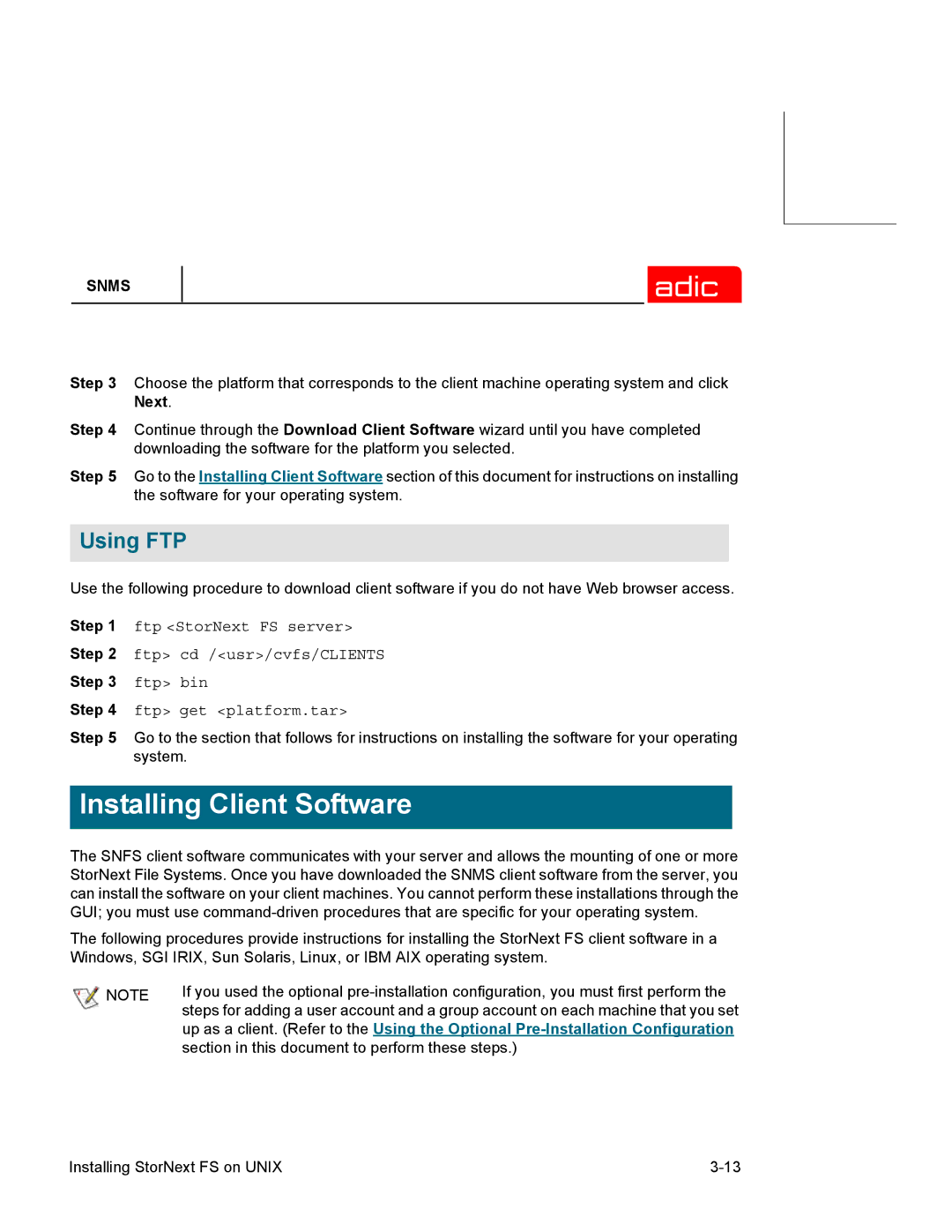 ADIC SNMS 2.3 manual Installing Client Software 