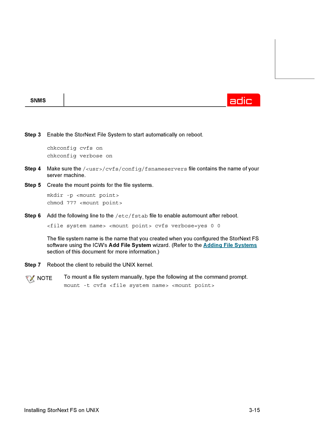 ADIC SNMS 2.3 manual Chkconfig cvfs on chkconfig verbose on 