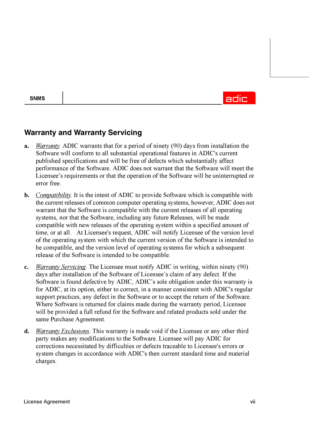 ADIC SNMS 2.3 manual Warranty and Warranty Servicing 