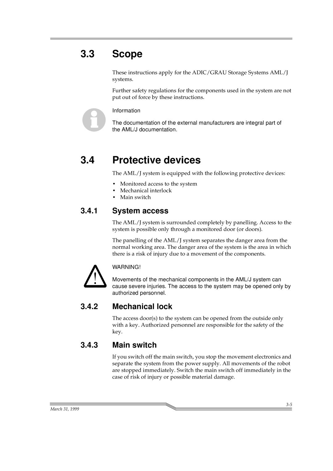 ADIC Switches manual Scope, Protective devices, System access, Mechanical lock, Main switch 