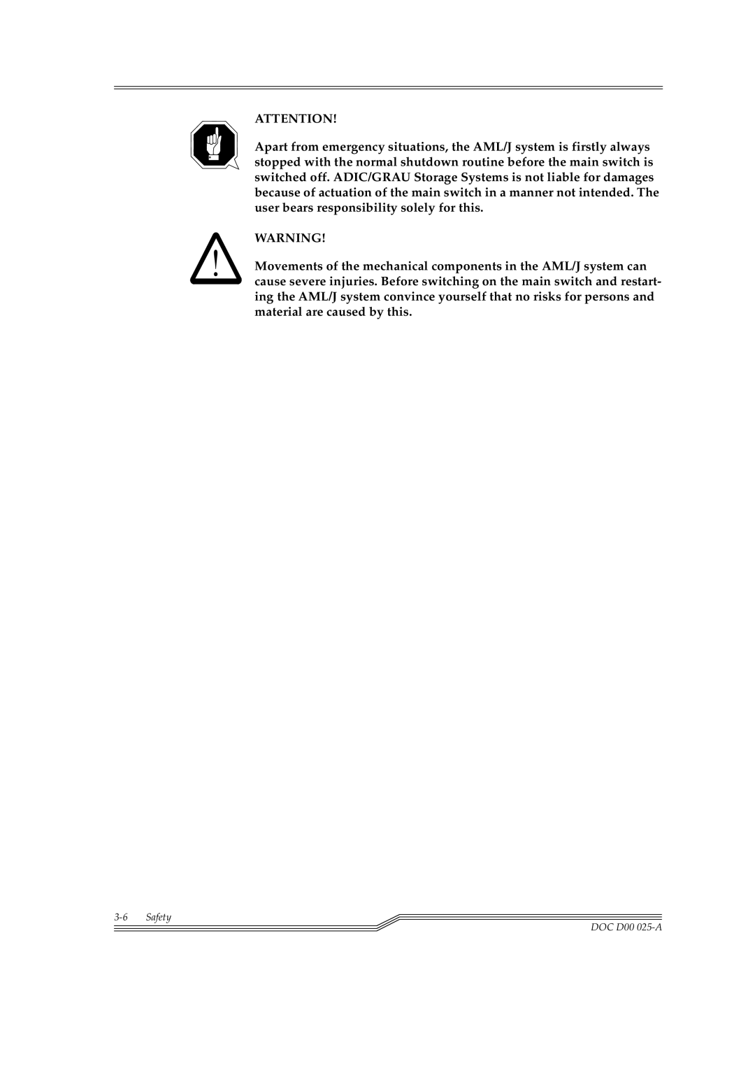 ADIC Switches manual Safety DOC D00 025-A 