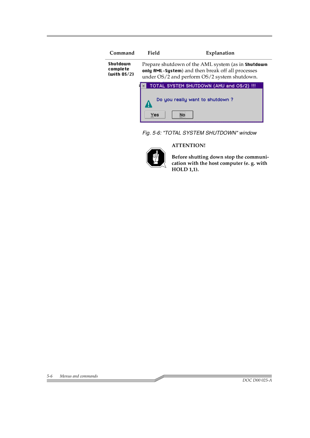 ADIC Switches manual Command Field Explanation, Total System Shutdown window 