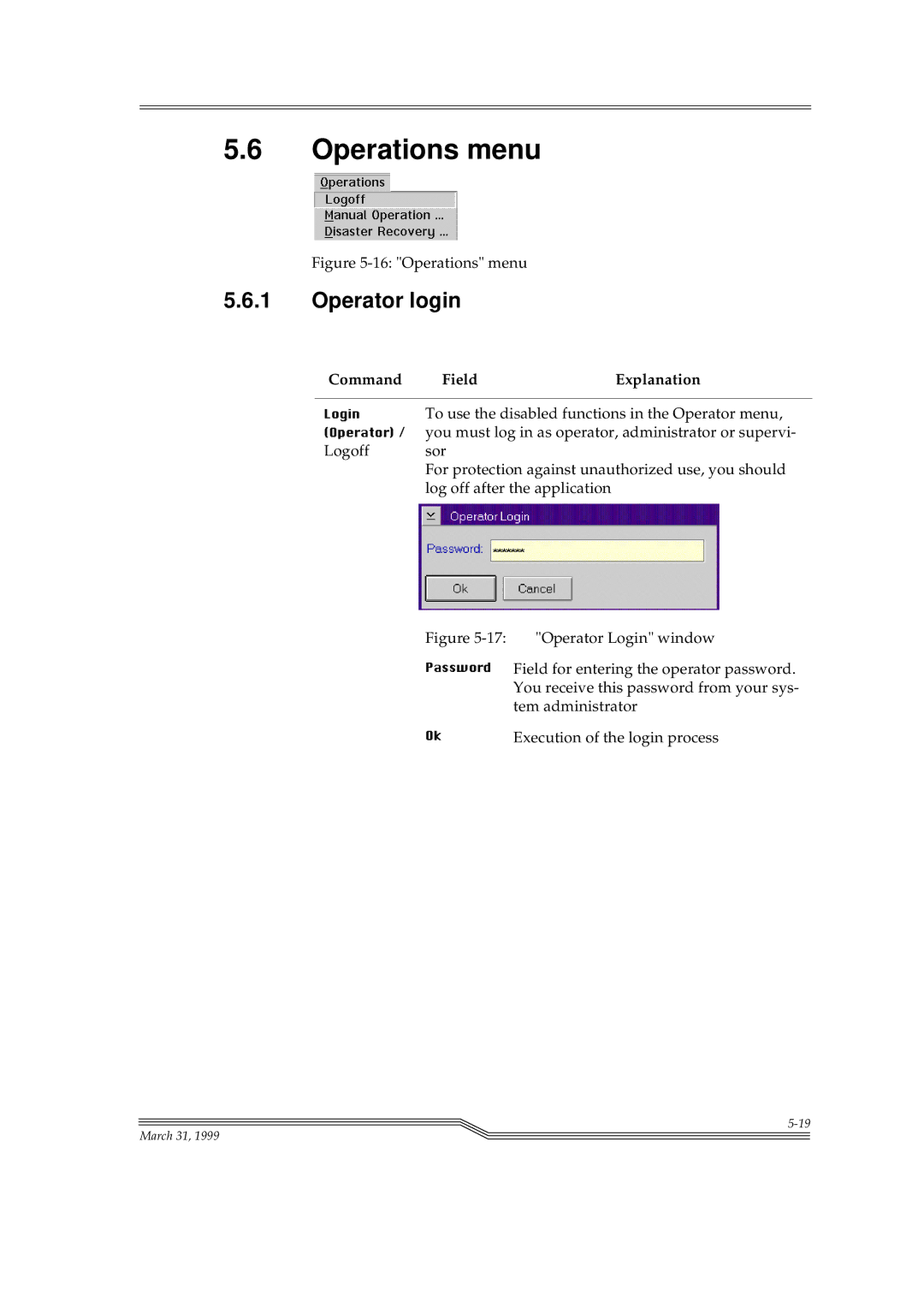 ADIC Switches manual Operations menu, Operator login 