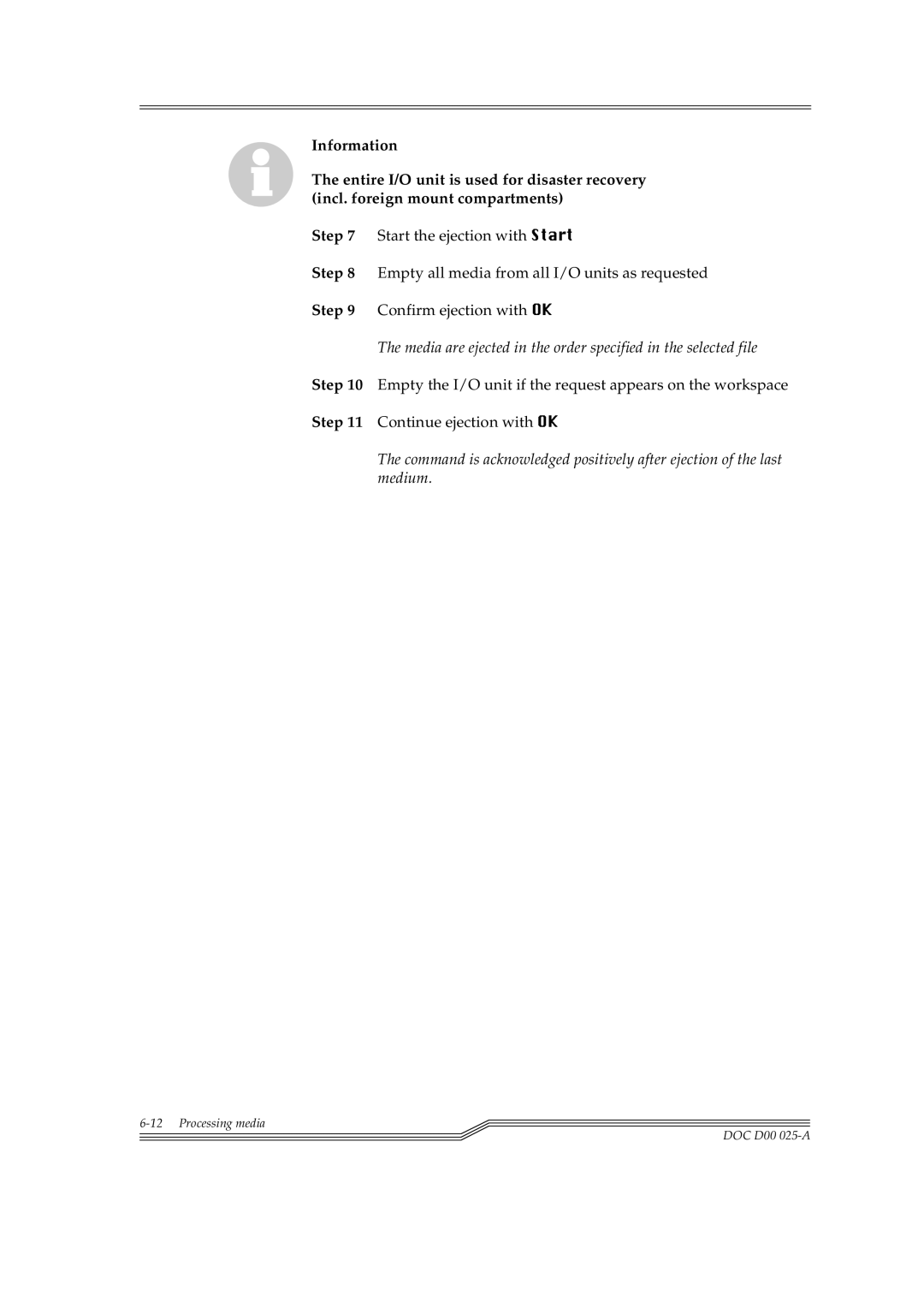 ADIC Switches manual Start the ejection with 6WDUW 