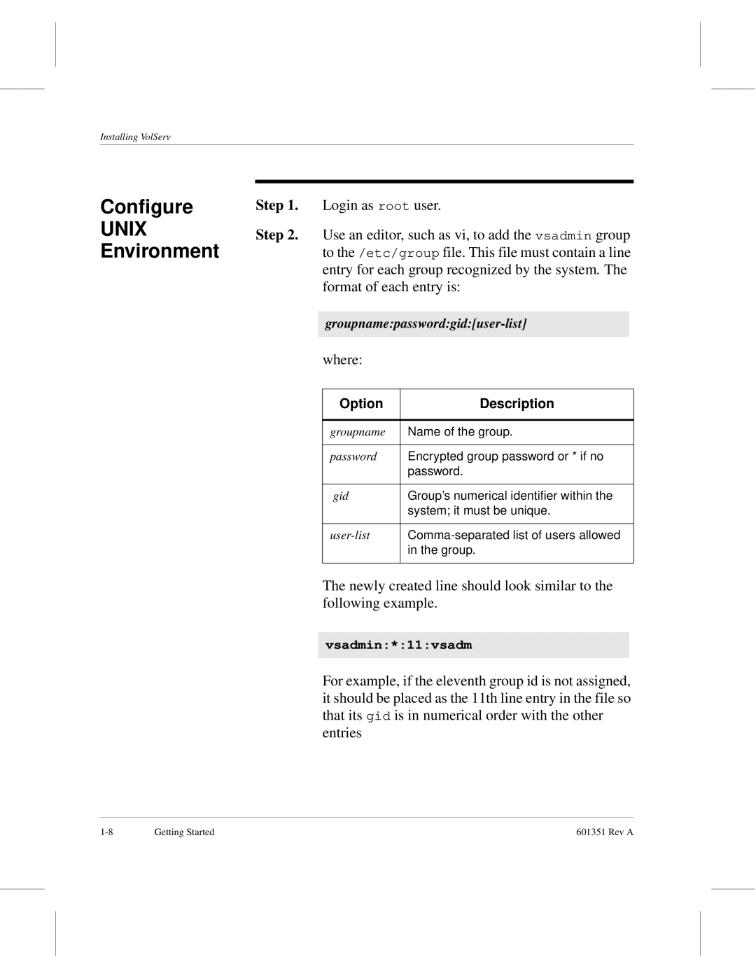 ADIC Version 5.0 manual Configure, Environment, Where, Option Description 