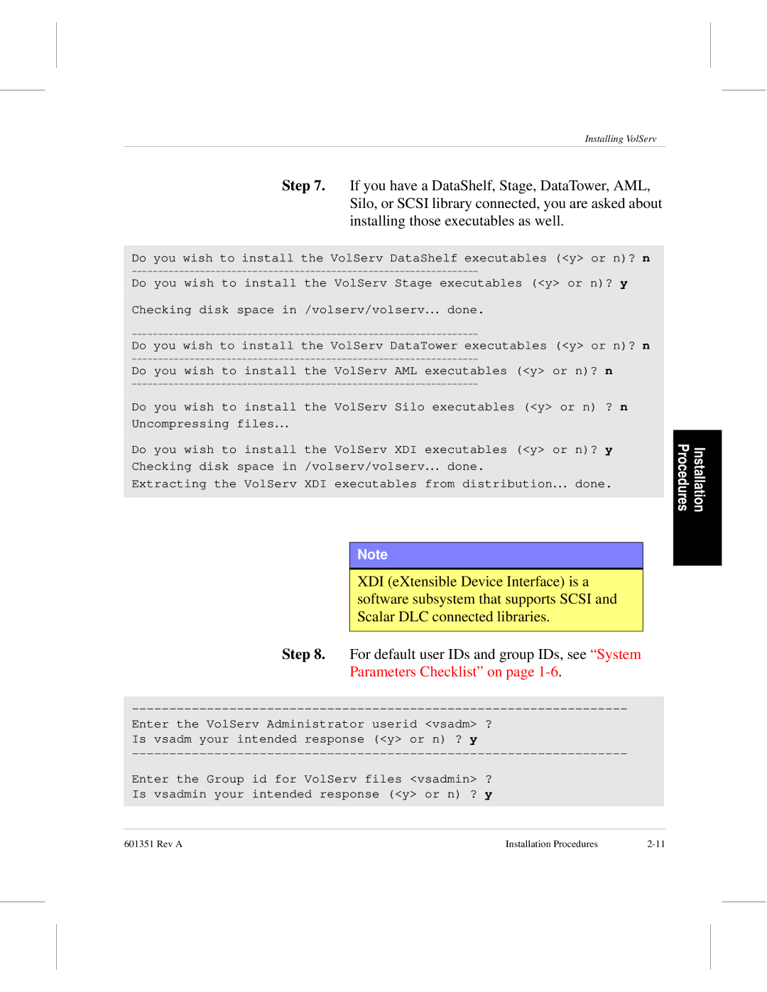 ADIC Version 5.0 manual Parameters Checklist on 