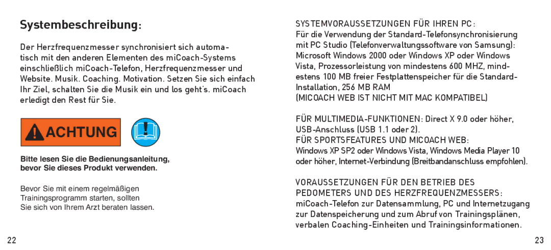 Adidas Heart Rate Monitor Systembeschreibung, Systemvoraussetzungen FÜR Ihren PC, Micoach WEB IST Nicht MIT MAC Kompatibel 