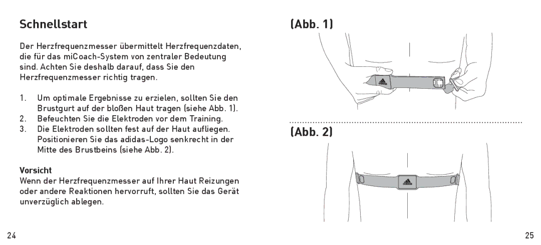 Adidas Heart Rate Monitor manual Schnellstart, Abb, Vorsicht 