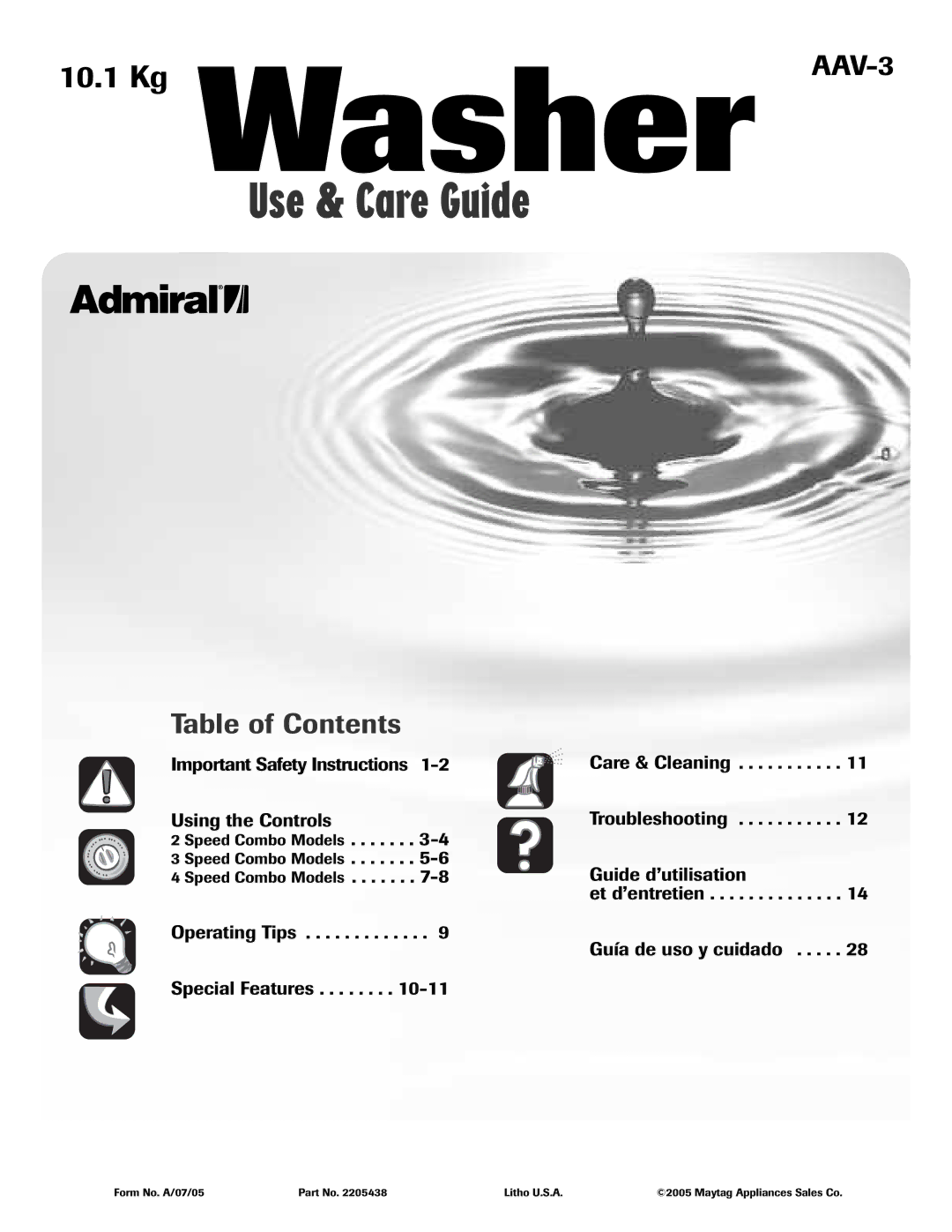 Admiral important safety instructions Kg Washer AAV-3 