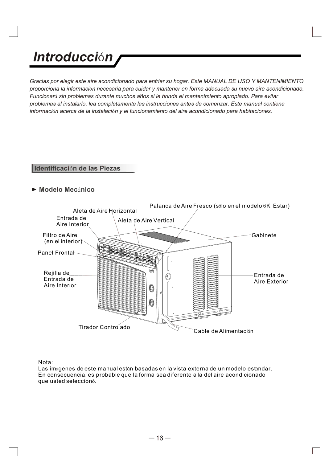 Admiral AAW-05CR1FHUE, AAW-06CM1FHUE, AAW-05CM1FHUE manual Introducci n, Identificaci n de las Piezas Modelo Mec nico 