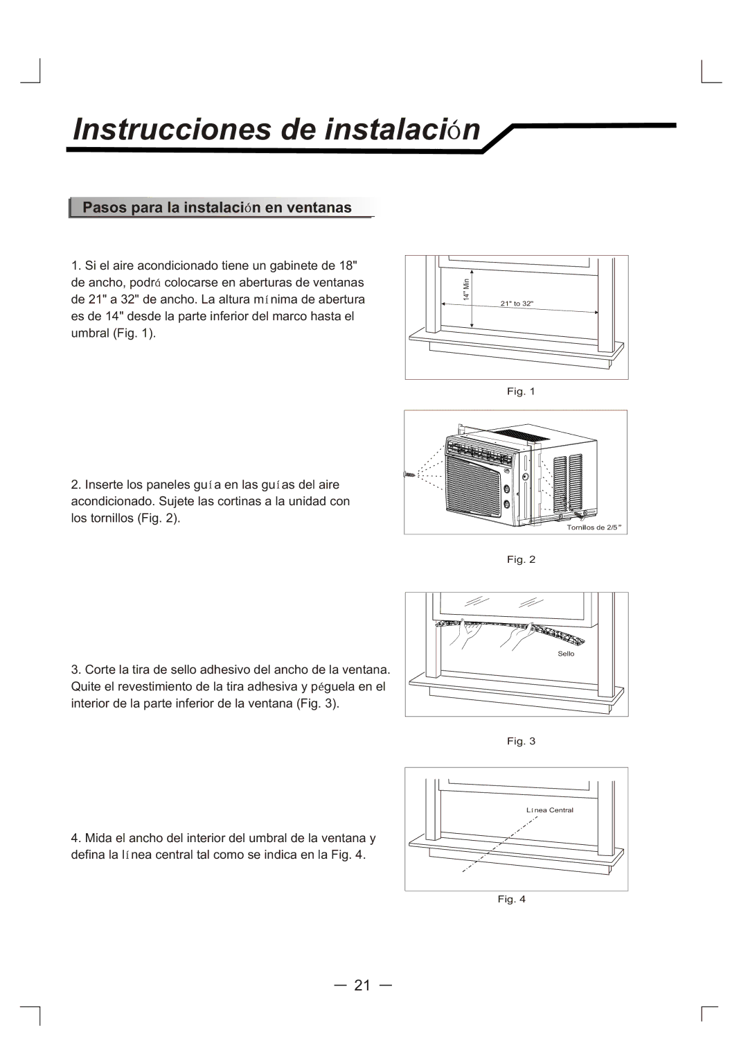 Admiral AAW-05CM1FHUE, AAW-06CM1FHUE, AAW-05CR1FHUE, AAW-06CR1FHUE manual Pasos para la instalaci n en ventanas 