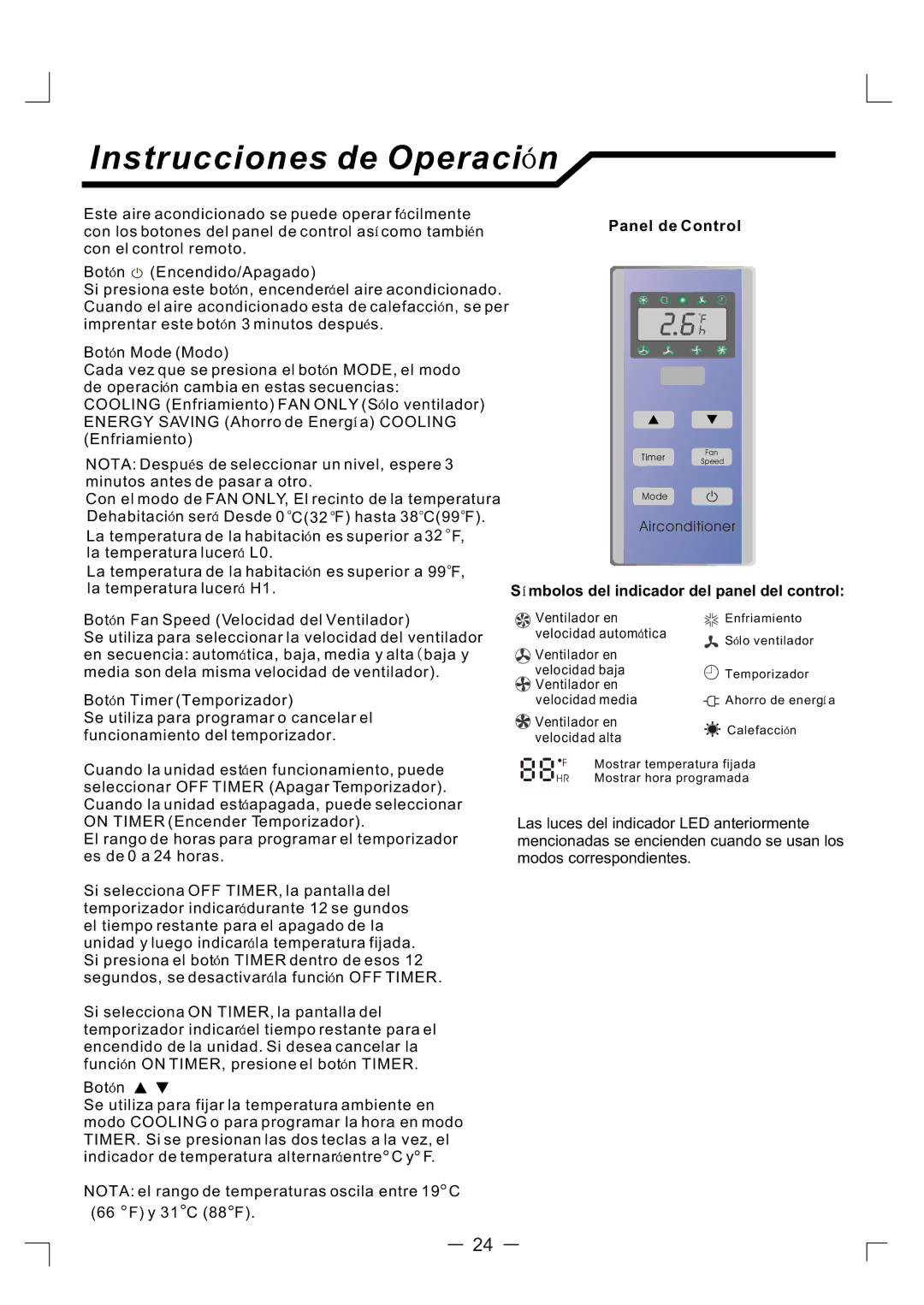 Admiral AAW-05CR1FHUE, AAW-06CM1FHUE, AAW-05CM1FHUE, AAW-06CR1FHUE manual Instrucciones de Operaci n 