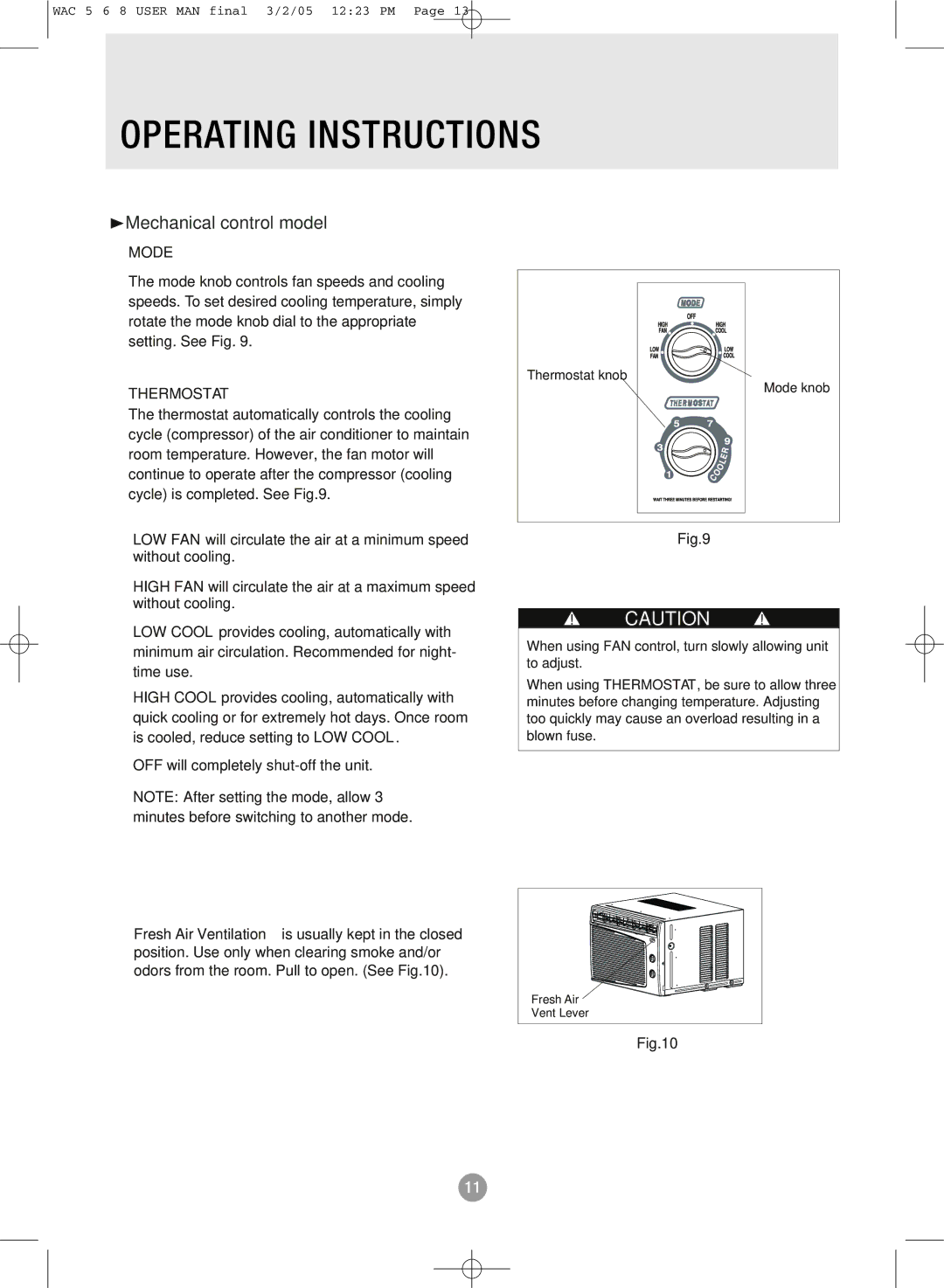 Admiral AAW-08DM1FHU, AAW-08CR1FHU, AAW-08CM1FHU, AAW-06CR1FHU, AAW-08DR1FHU, AAW-05CM1FHU manual Operating Instructions, Mode 