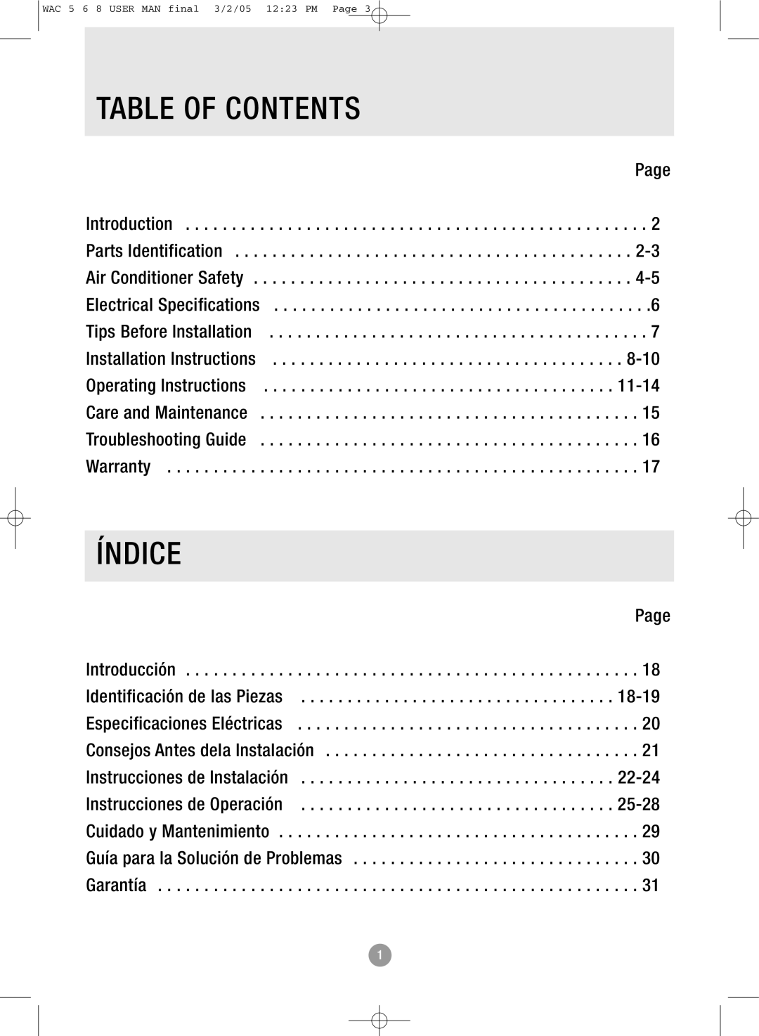 Admiral AAW-08DR1FHU, AAW-08CR1FHU, AAW-08CM1FHU, AAW-06CR1FHU, AAW-05CM1FHU, AAW-O6CM1FHU manual Table of Contents, ´Ndice 