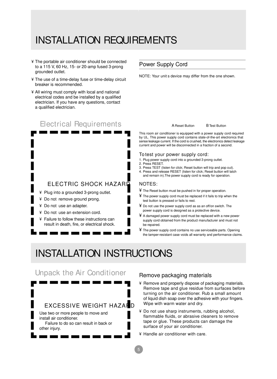 Admiral AAW-08CR1FHU, AAW-08CM1FHU manual Installation Requirements, Installation Instructions, Electrical Requirements 