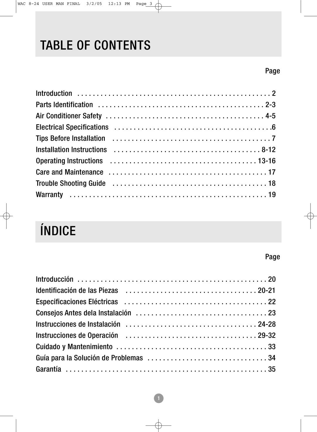 Admiral AAW-08CM1FHUE, AAW-15CR1FHUE, AAW-24CM1FHUE, AAW-22CR1FHUE, AAW-10CM1FHUE, AAW-10CR1FHUE Table of Contents, ´Ndice 