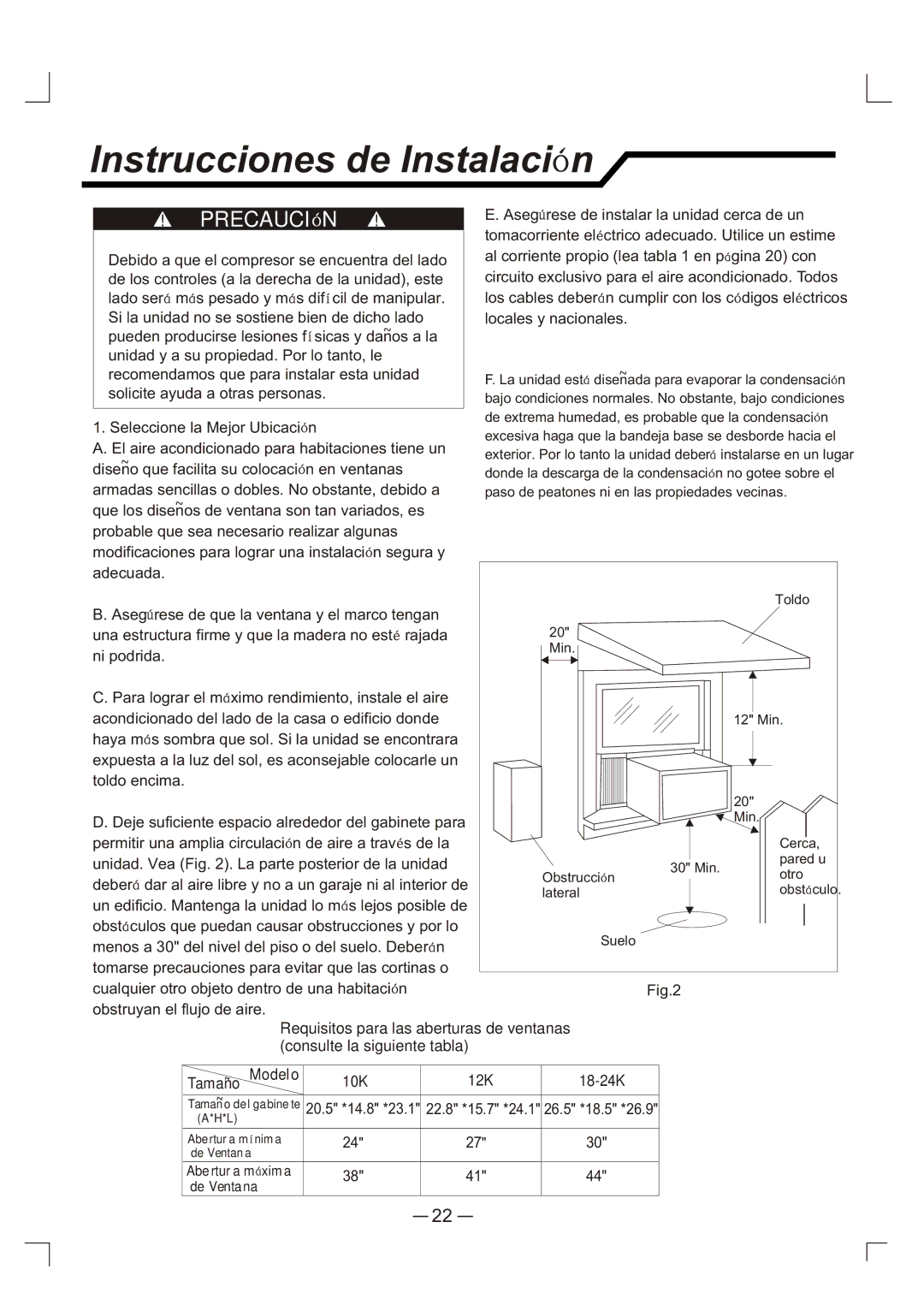 Admiral AAW-18CM3FHU, AAW-24CM3FHU, AAW-24CR3FHU, AAW-10CM1FHU, AAW-12DR3FHU, AAW-12CM1FHU manual Instrucciones de Instalaci n 