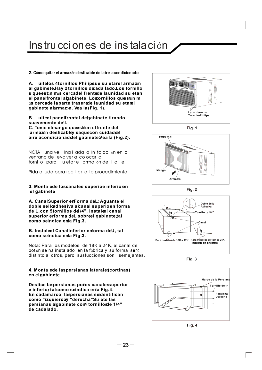 Admiral AAW-12DR3FHU, AAW-24CM3FHU, AAW-24CR3FHU, AAW-10CM1FHU, AAW-18CM3FHU, AAW-12CM1FHU manual Instrucciones de instalaci n 