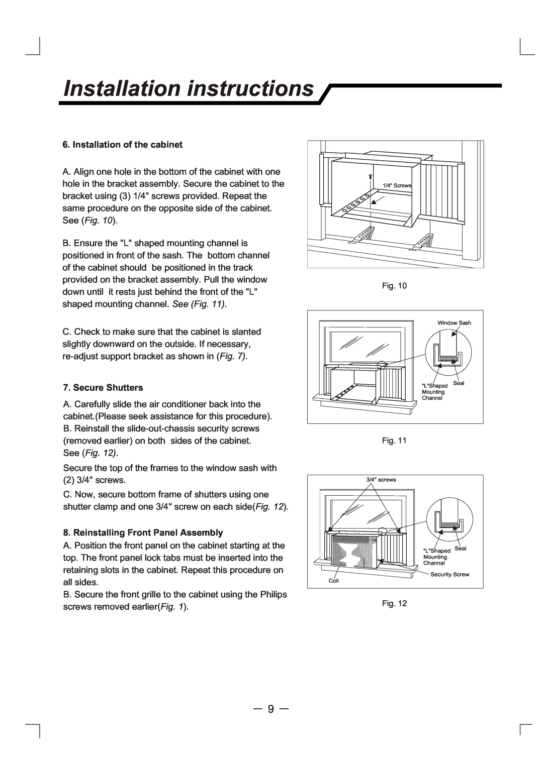 Admiral AAW-24CM3FHU, AAW-24CR3FHU, AAW-10CM1FHU Installation instructions, Installation of the cabinet, Secure Shutters 