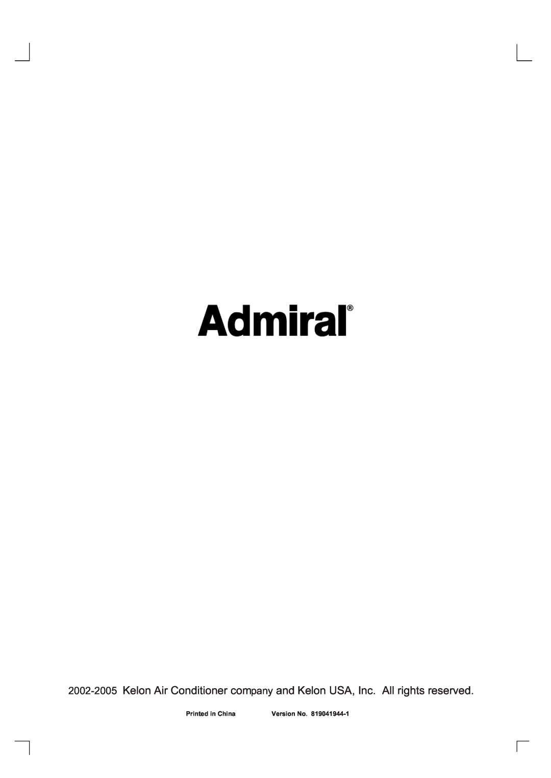 Admiral AAW-12CM1FHU, AAW-24CM3FHU, AAW-24CR3FHU, AAW-10CM1FHU, AAW-18CM3FHU, AAW-12DR3FHU, AAW-10CR1FHU manual Version No 