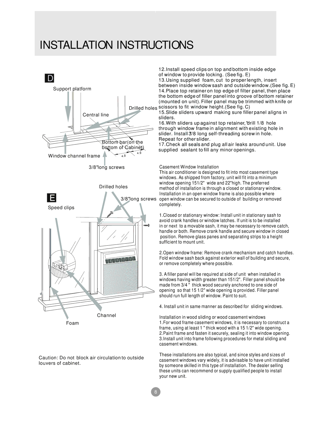 Admiral AAWV-08CR1FAU, AAWV-12CR1FAU, AAWV-06CR1FAU, AAWV-10CR1FAU Speed clips Channel Foam, Casement Window Installation 