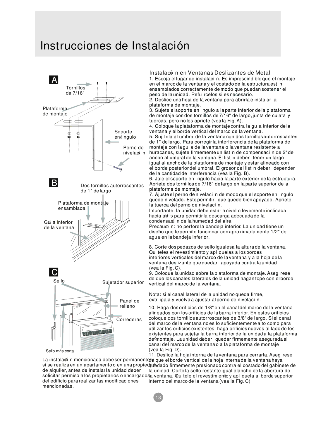 Admiral AAWV-12CR1FAU, AAWV-06CR1FAU, AAWV-08CR1FAU, AAWV-10CR1FAU manual InstruccionesTABLE of CONTENTSde Instalación 