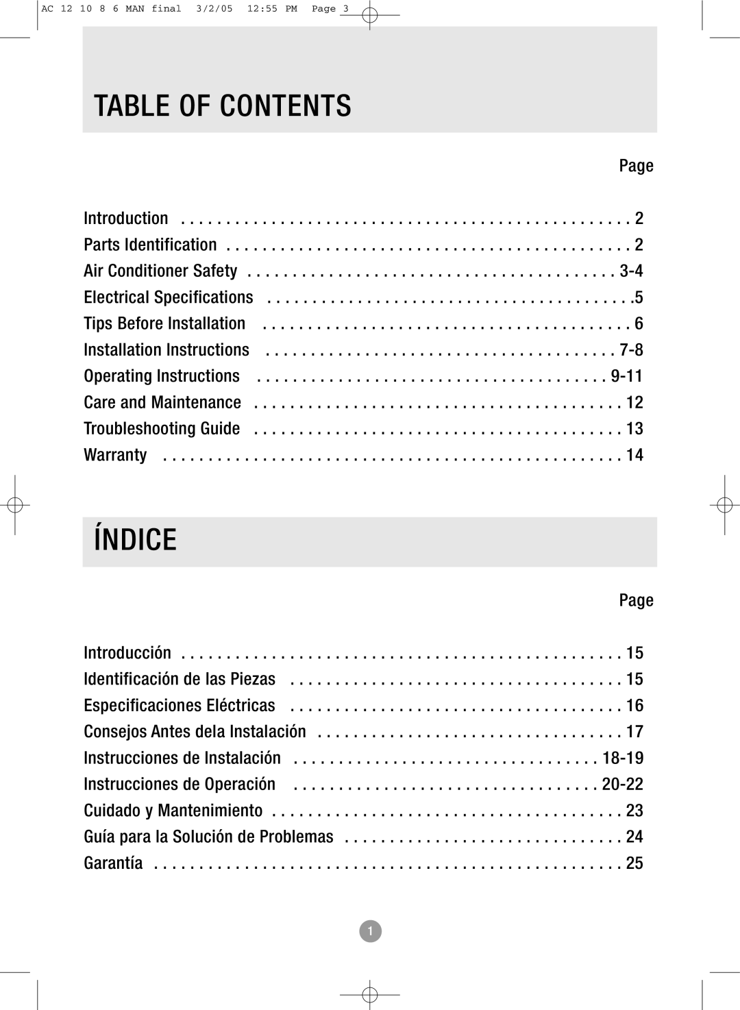 Admiral AAWV-10CR1FAU, AAWV-12CR1FAU, AAWV-06CR1FAU, AAWV-08CR1FAU manual Table of Contents, ´Ndice 