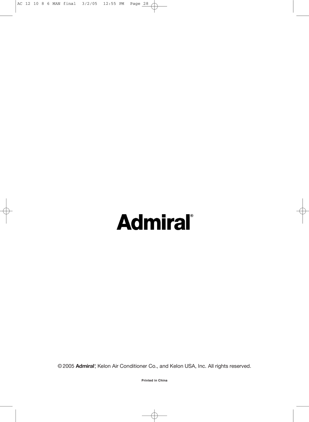 Admiral AAWV-12CR1FAU, AAWV-06CR1FAU, AAWV-08CR1FAU, AAWV-10CR1FAU manual AC 12 10 8 6 MAN final 3/2/05 12 55 PM Page 