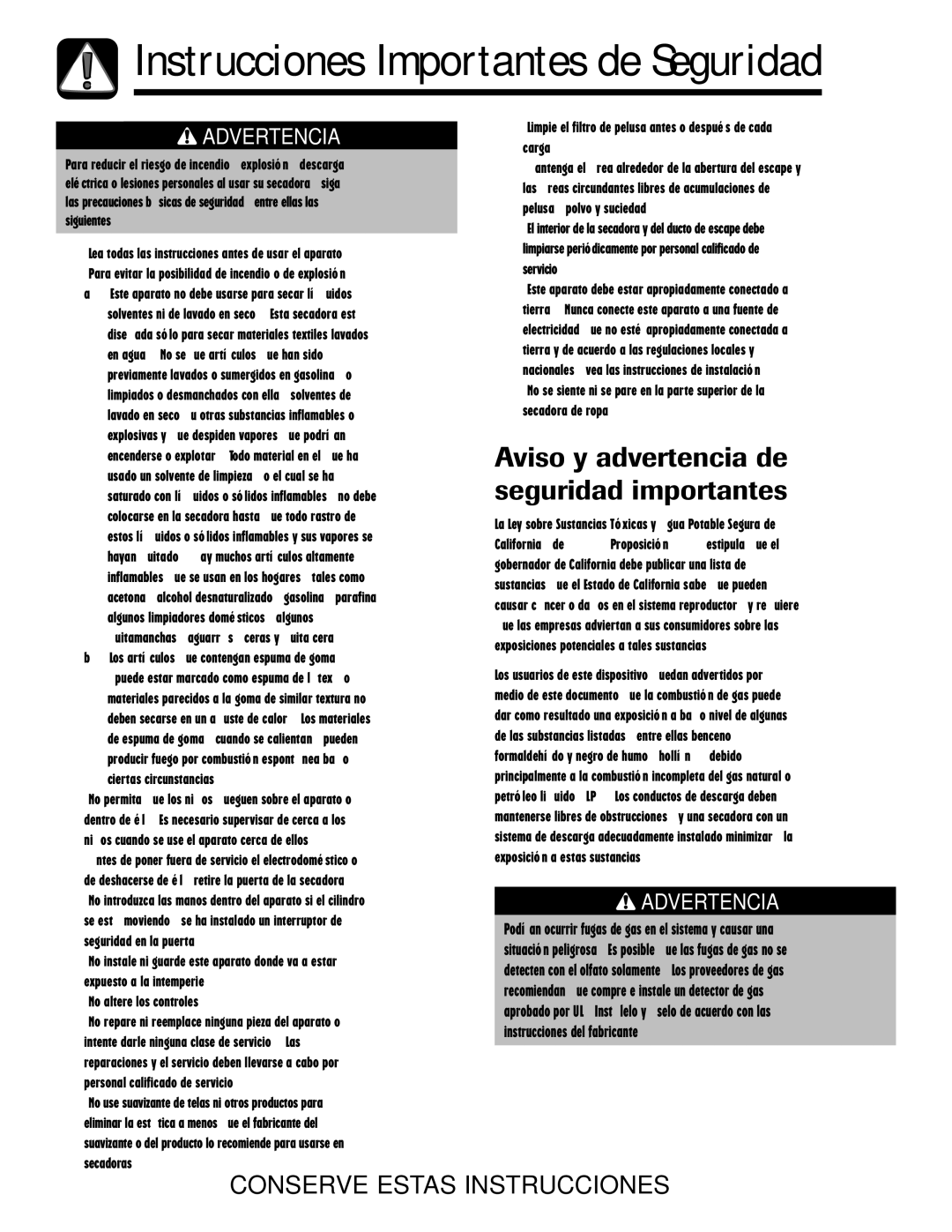 Admiral AD-1 important safety instructions Aviso y advertencia de seguridad importantes 