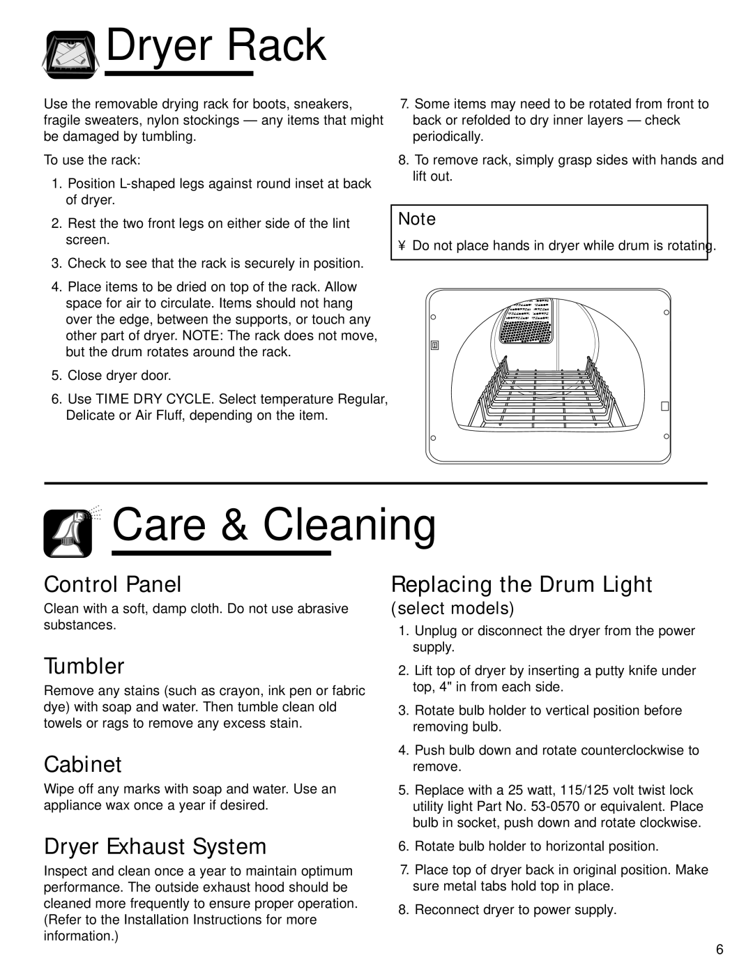 Admiral AD-1 important safety instructions Dryer Rack 