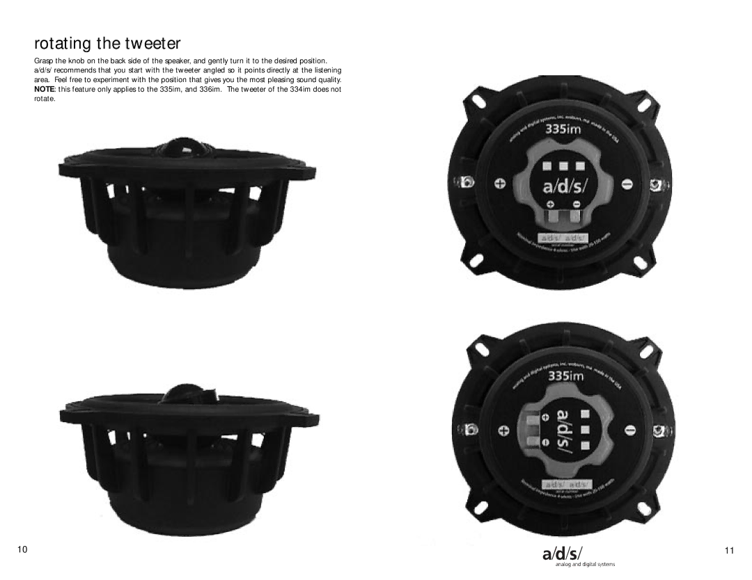 a/d/s/ 336im, 335im, 334im manual Rotating the tweeter 