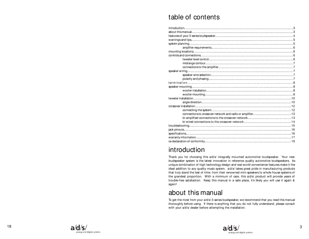 a/d/s/ 335im, 336im, 334im Table of contents, Introduction, About this manual 