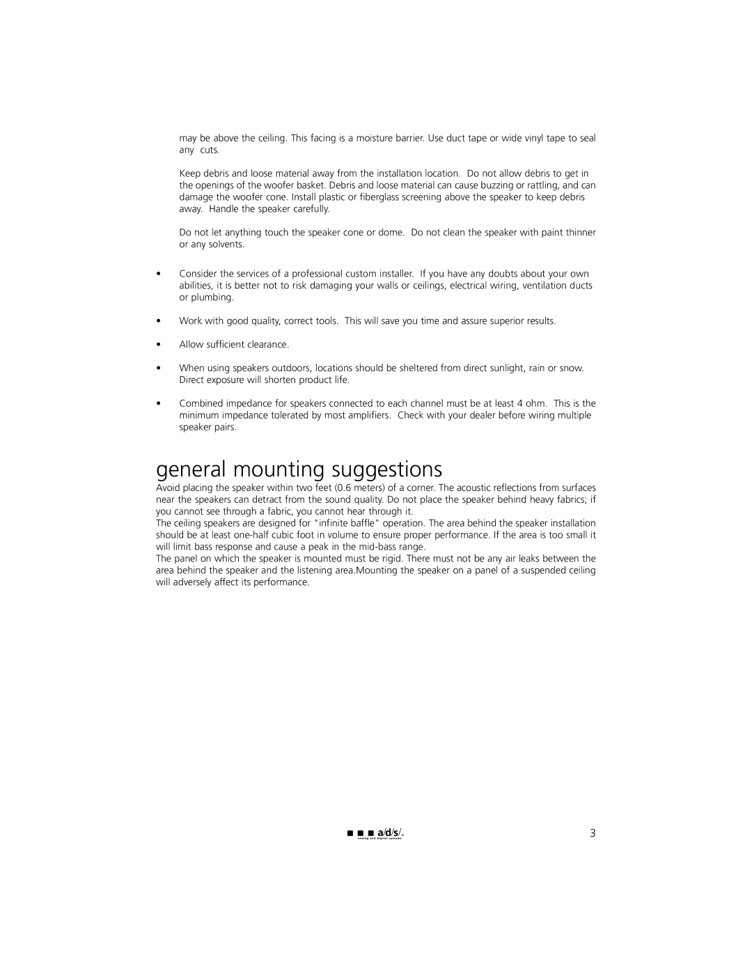 a/d/s/ C60ic, C50ic, C62ic, C80ic owner manual General mounting suggestions 