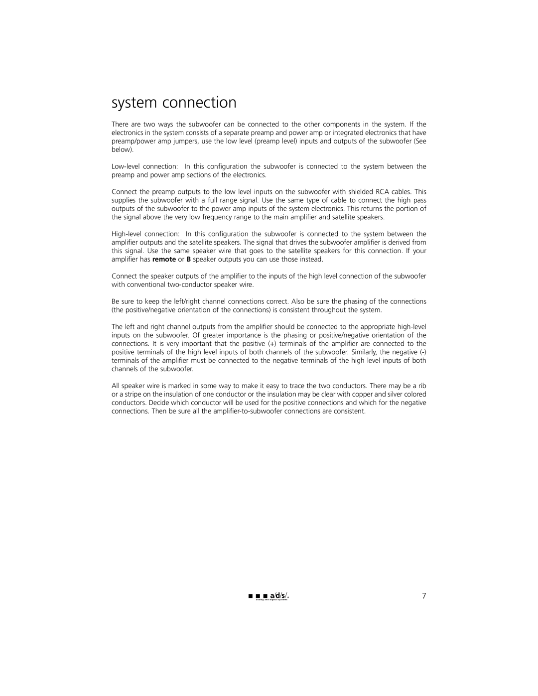 a/d/s/ C10ps, HT10ps, HT12ps, C12ps owner manual system connection 