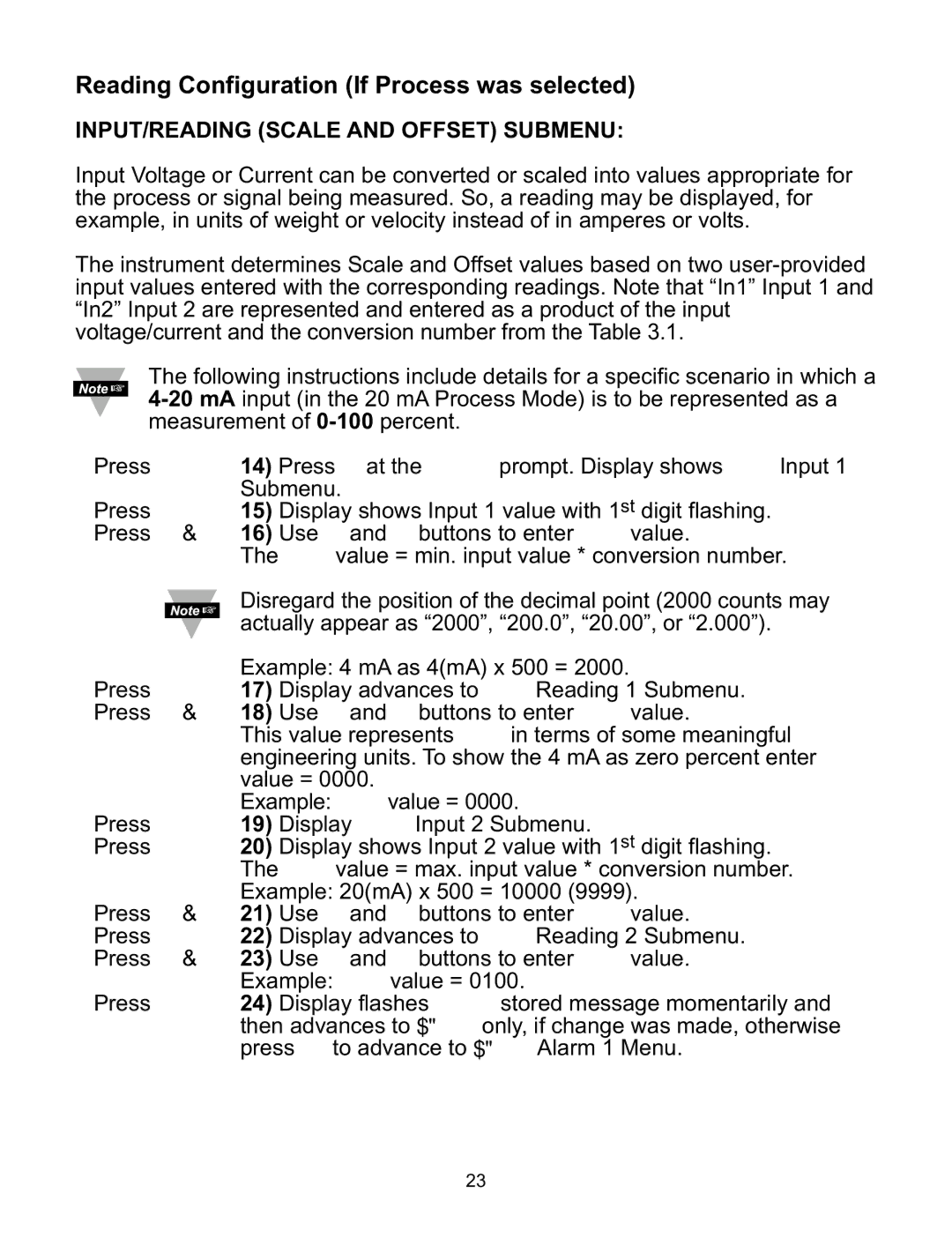 a/d/s/ iSeries manual Reading Configuration If Process was selected, INPUT/READING Scale and Offset Submenu 