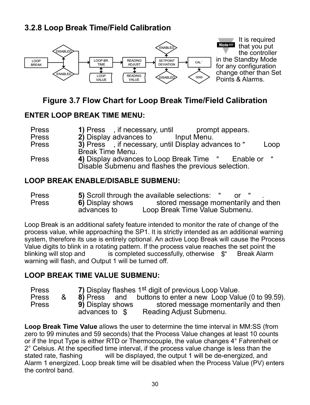 a/d/s/ iSeries manual Loop Break Time/Field Calibration, Enter Loop Break Time Menu, Loop Break ENABLE/DISABLE Submenu 