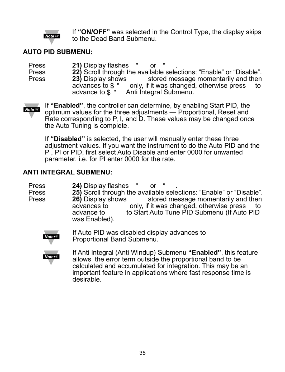 a/d/s/ iSeries manual Auto PID Submenu, Anti Integral Submenu 