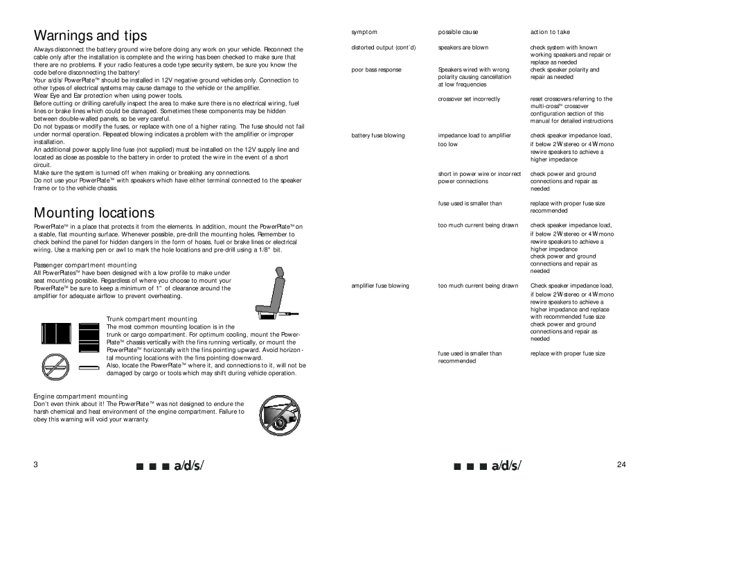 a/d/s/ P450, P650, P850 owner manual Mounting locations 