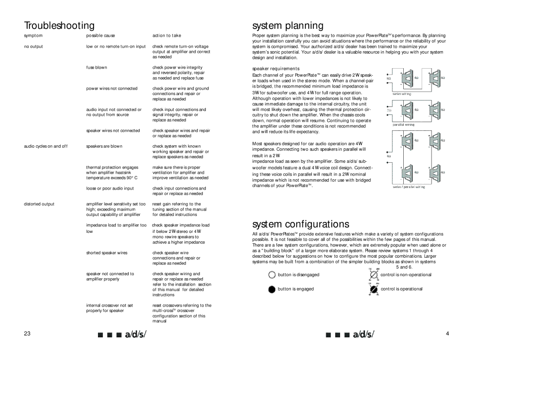 a/d/s/ P850, P650, P450 owner manual Troubleshooting, System planning, System configurations 