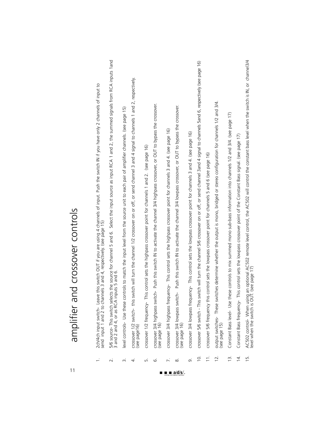 a/d/s/ PH30.2 manual Amplifier and crossover controls 