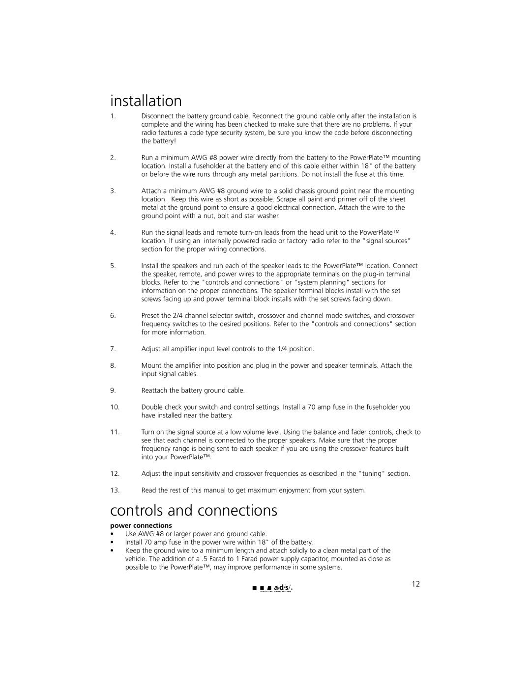 a/d/s/ PH30.2 manual Installation, Controls and connections, Power connections 