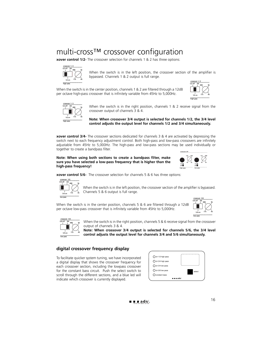 a/d/s/ PH30.2 manual Multi-cross crossover configuration, Digital crossover frequency display 