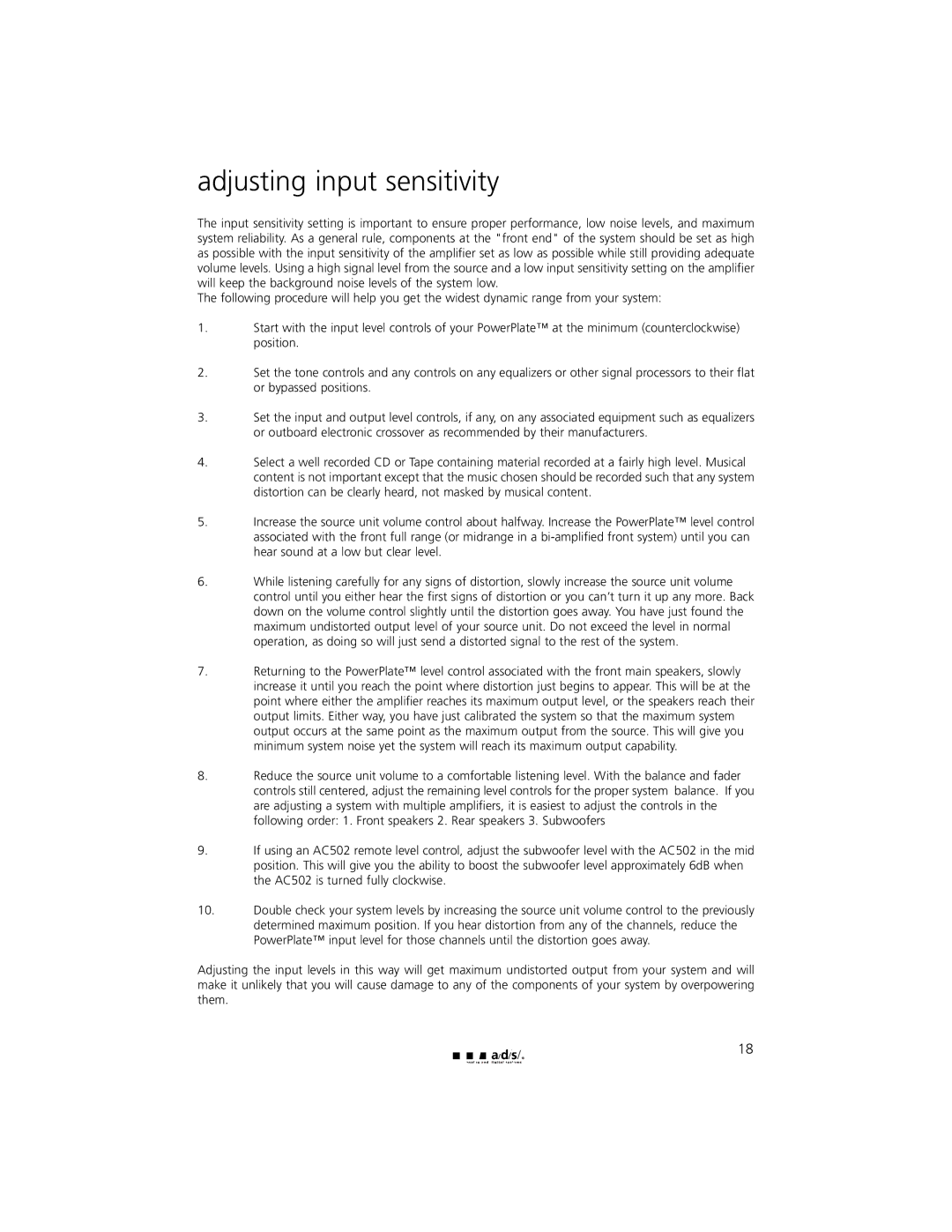 a/d/s/ PH30.2 manual Adjusting input sensitivity 