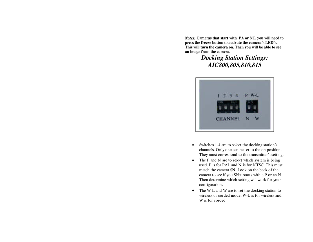 ADS Technologies AdvanceCAM manual Docking Station Settings AIC800,805,810,815 