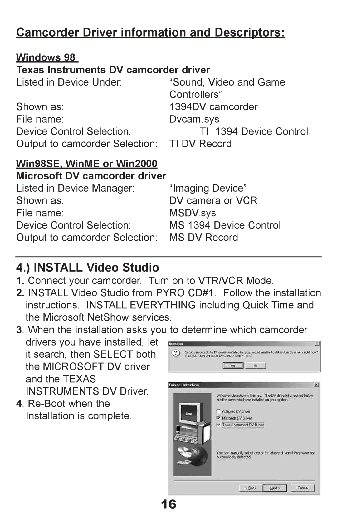 ADS Technologies API-408 manual Windows Texas Instruments DV camcorder driver 