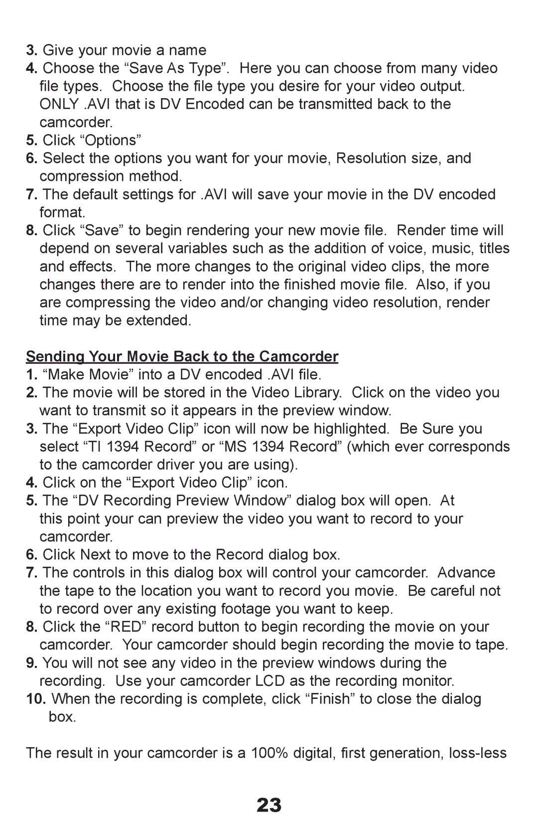 ADS Technologies API-408 manual Sending Your Movie Back to the Camcorder 