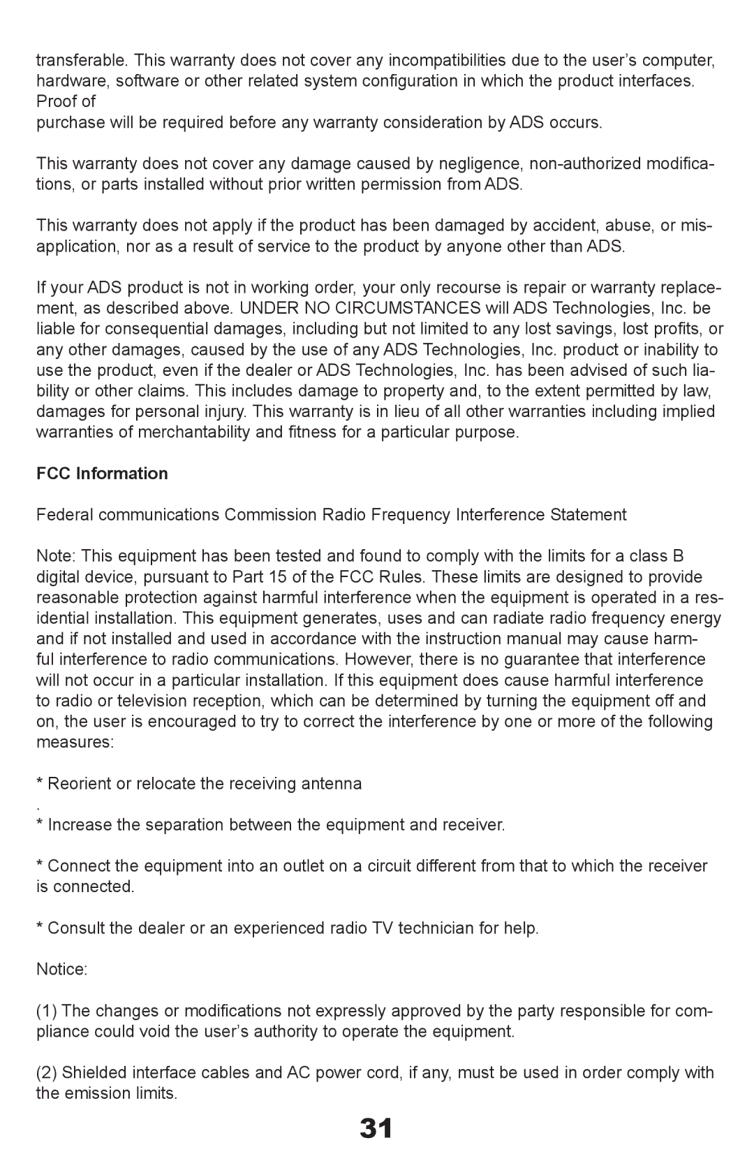 ADS Technologies API-408 manual FCC Information 