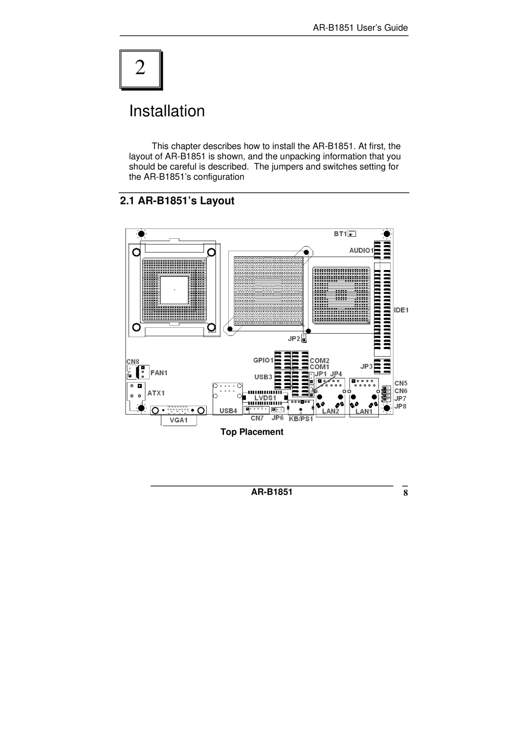 ADS Technologies manual AR-B1851’s Layout, Top Placement AR-B18518 