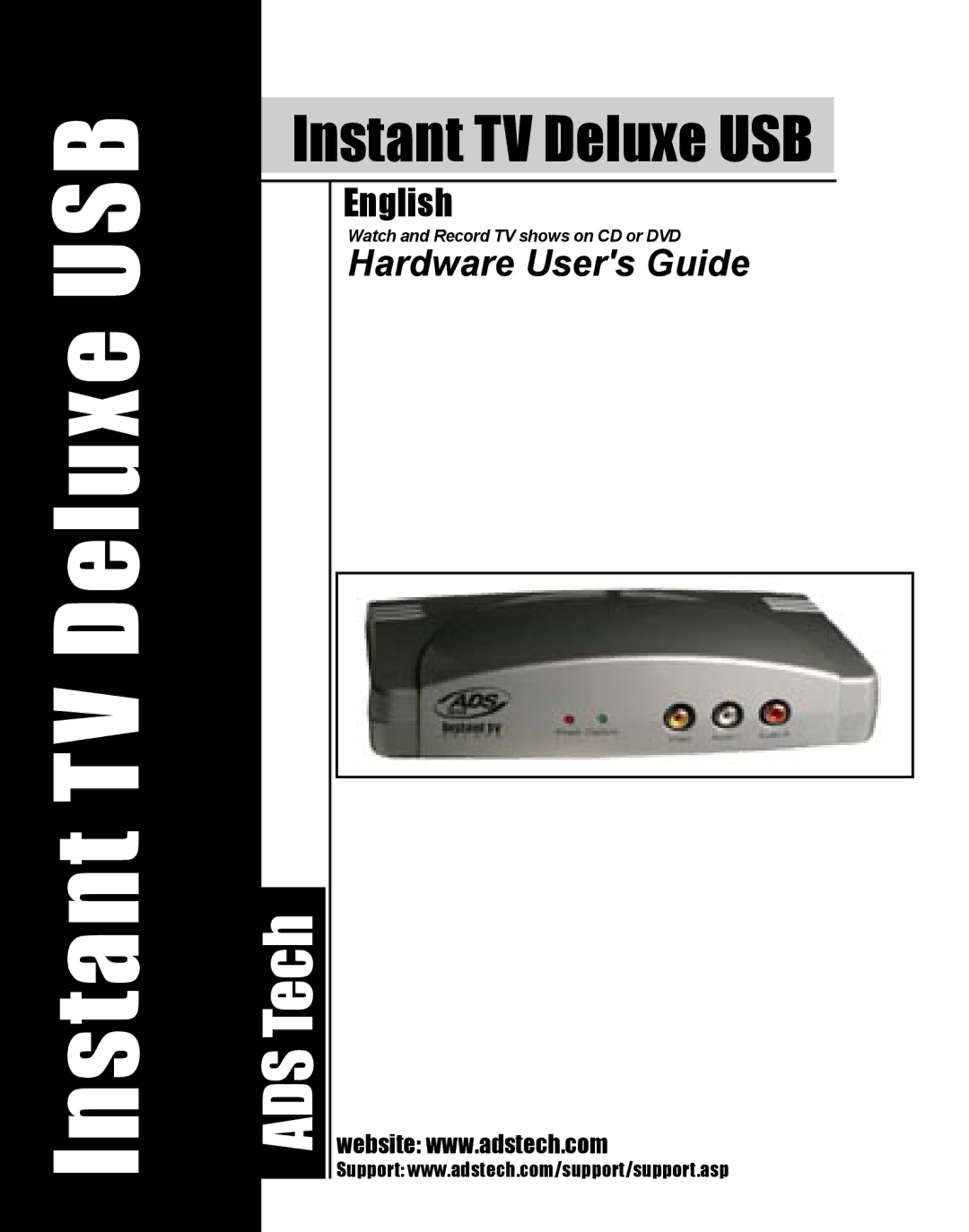 ADS Technologies CD or DVD Hardware manual Instant TV Deluxe USB 